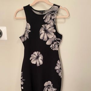 Black and White Flowered Mid Dress
